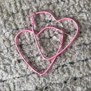 Pink Retro 80’s Large Stainless Steel Heart Shaped Hoop Earrings NWT